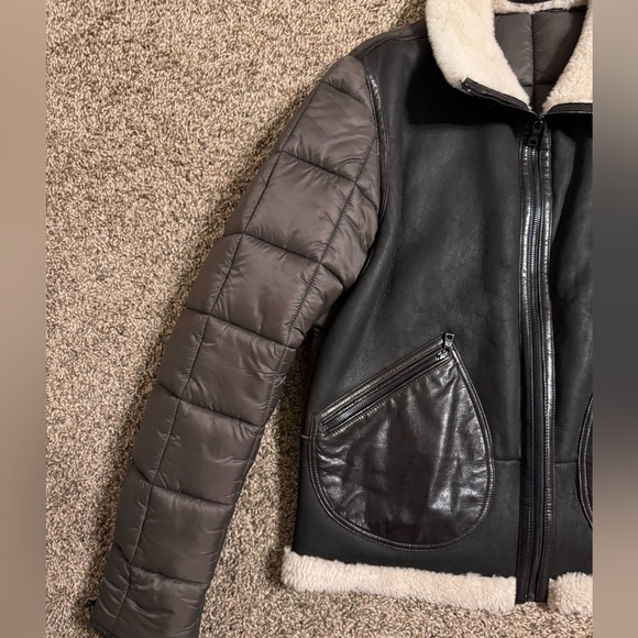 Emiliano Zapata Shearling & Leather Puffer Jacket Size 56 - Picture 8 of 15